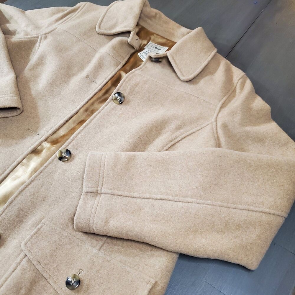 L.L. Bean Women's XL Camel Tan Wool Coat Long Button Thinsulate Lined Jacket